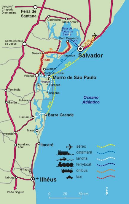 Mapa da Bahia e Morro de Sao Paulo